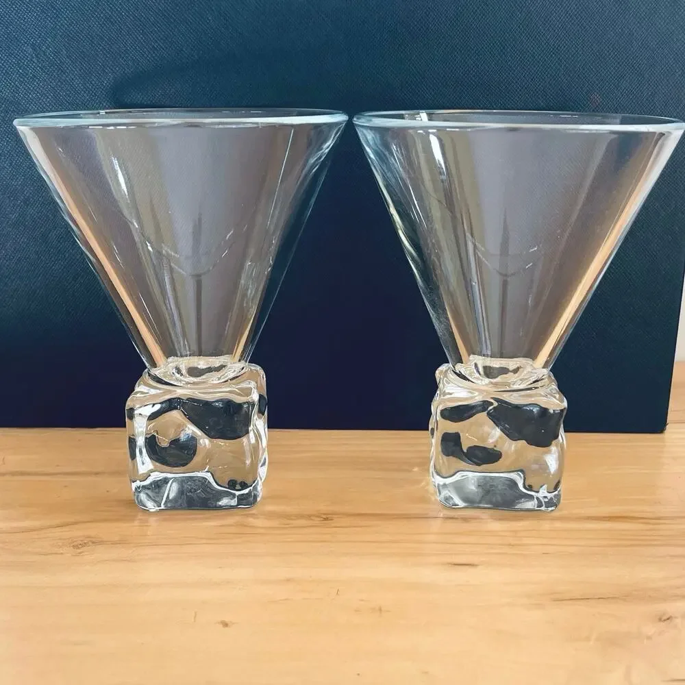 Vtg 60s Di Saronno Ice Cube Martini Glasses Rocks Bareware Cocktail Melting Ice